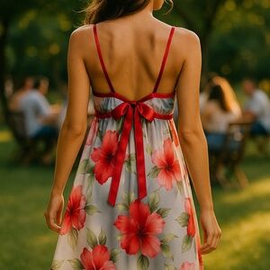 Red floral halter summer dress